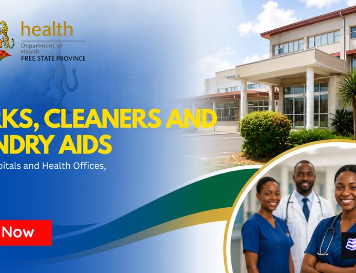 Free State Department of Health is Hiring Clerks, Cleaners & Laundry Aids (X31 Posts)-Apply Now
